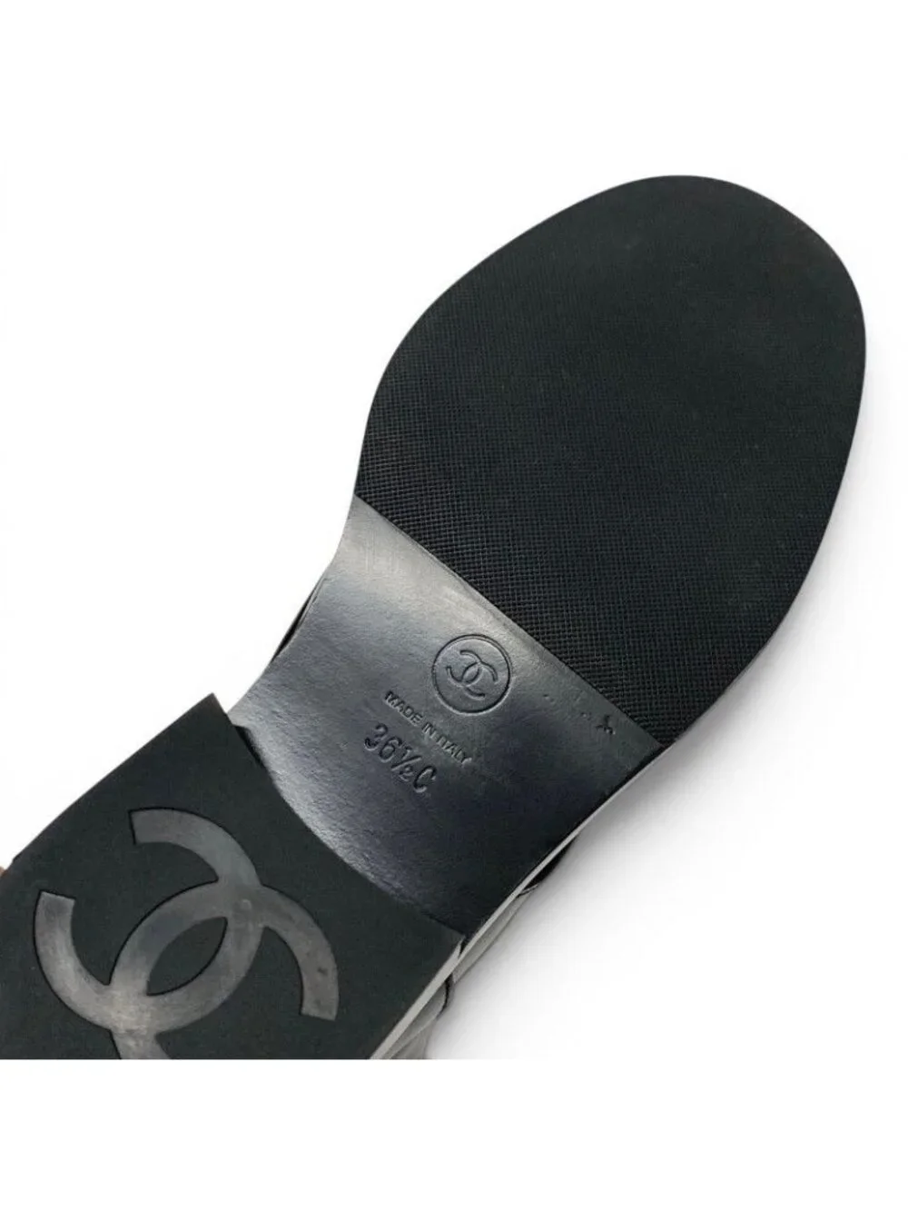 Chanel Boots Short Shoes Leather Black Silver CC Logo Lace